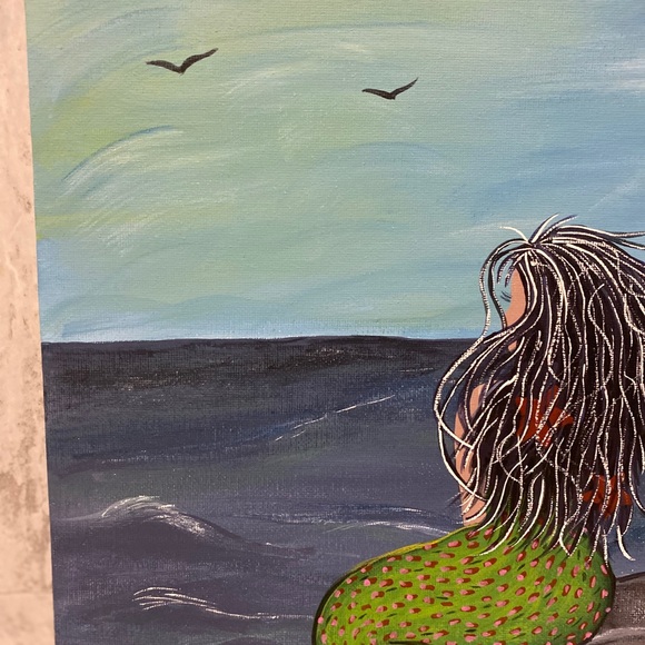 Hand crafted painted Mermaid Ocean Rock canvas wall Art 11X14” free handed - Picture 8 of 11